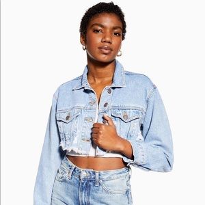 Topshop Cropped Ripped & Distressed Denim Jacket